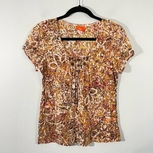 Heart of Palm Brown Neckline Accent Semi Sheer Lightweight Tee Size S